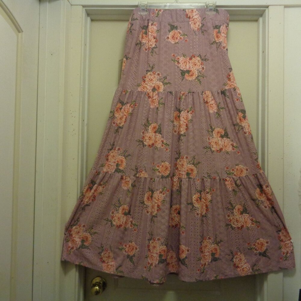 ROMANTIC PAST LONG PINKS FLORALS TIERED MAXI SKIRT BY LULU ROE XL